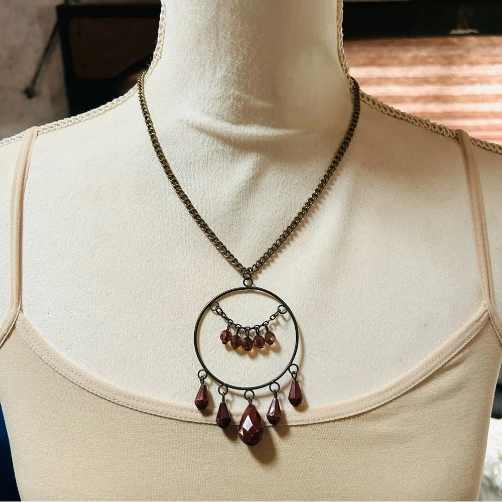 Handcrafted large brass dangle bead pendant on chain necklace